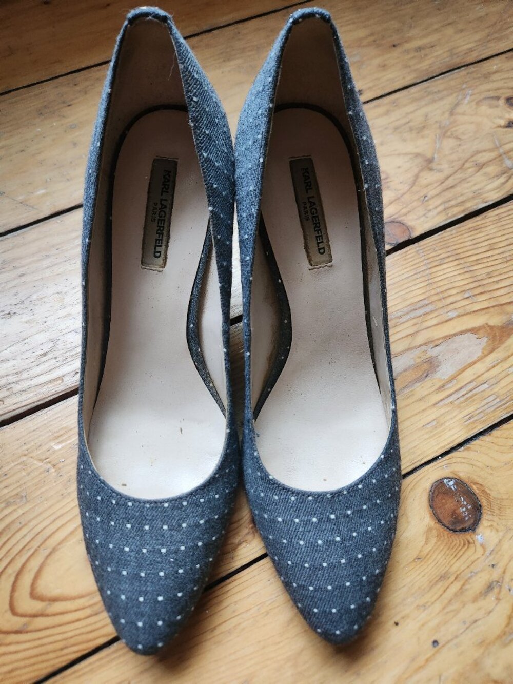 Grey and White Polka Dot Stilletos